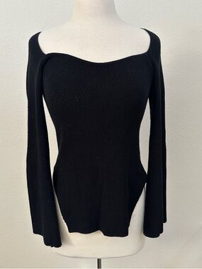 Women's Black Off-the-Shoulder Knit Sweater with Bell Sleeves